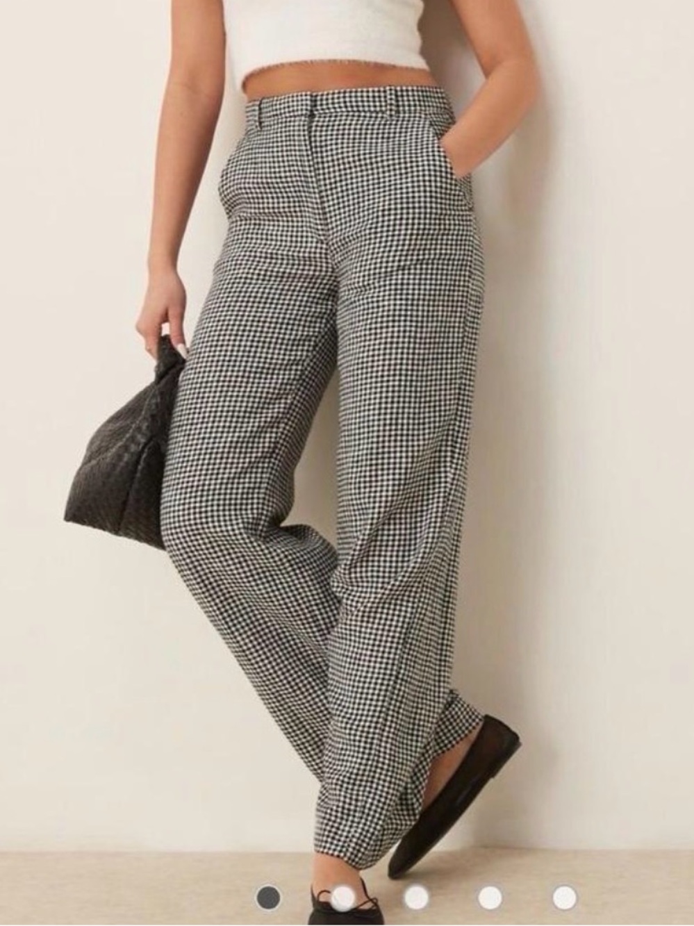 Abercrombie High-Waist Black & White Gingham Wide-Leg Trousers